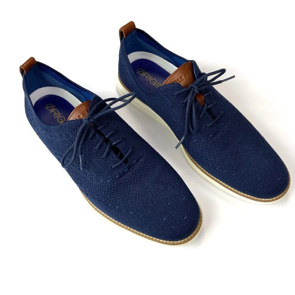 COLE HAAN Grand Evolution Stitchlite Oxford Navy Blue Work Classic 10 Mens Shoe
